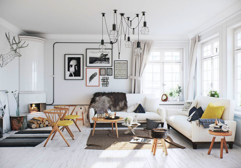Airy Scandinavian Apartment With Traditional Wood Stoves - DigsDi
