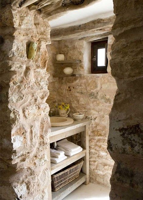 Unique raw stone bathroom... via Design Styles, Decorating Ideas .