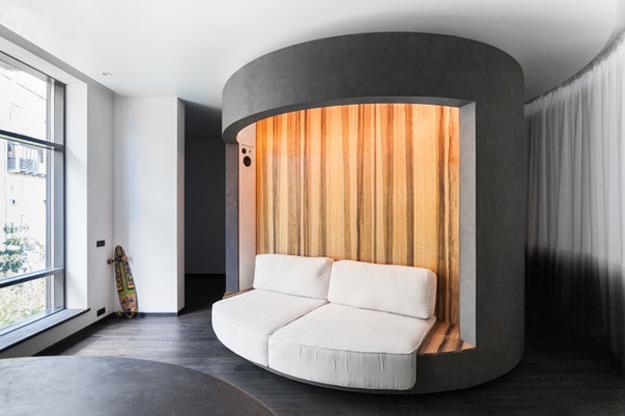 Space Saving, Rotating Bedroom Design, Innovative Small Apartment .