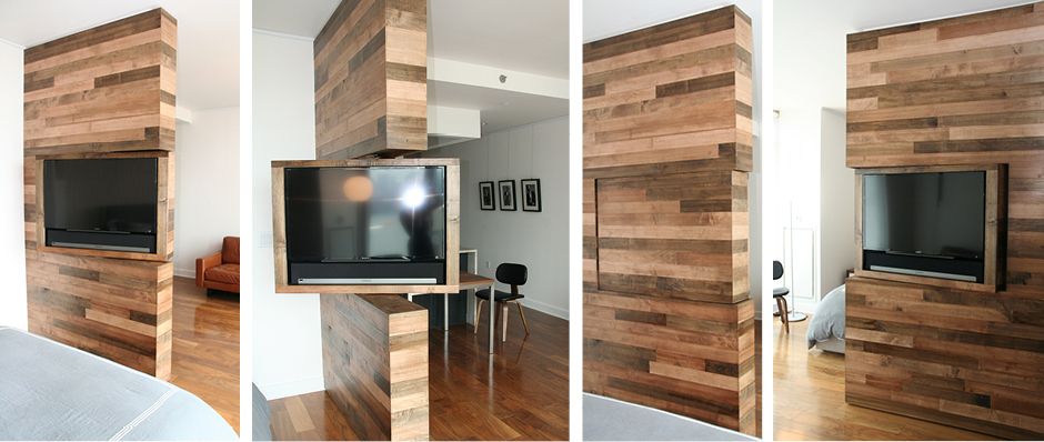 For this studio apartment, we created a feature wood wall with a .