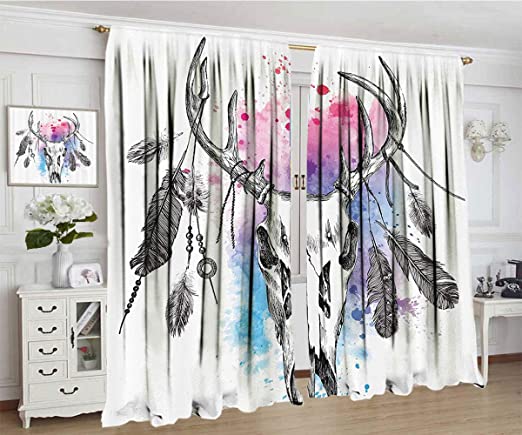 Amazon.com: Apartment Decor Curtain, Deer Skull with Feathers on .
