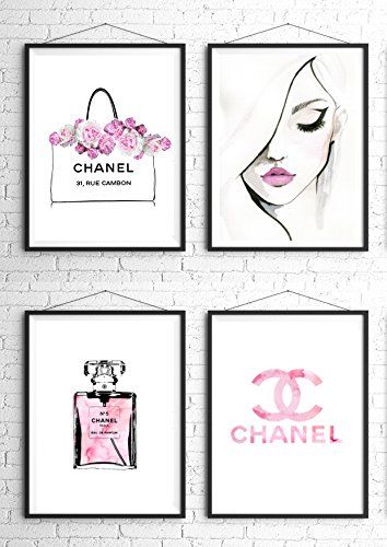 8.5x11 Set of 4 Coco Chanel Logo Splash Black Watercolor ... http .