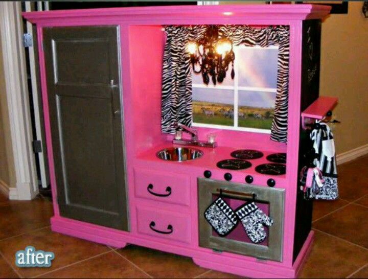 Repurposed tv cabinet!! | Diy play kitchen, Kids kitchen, Old .