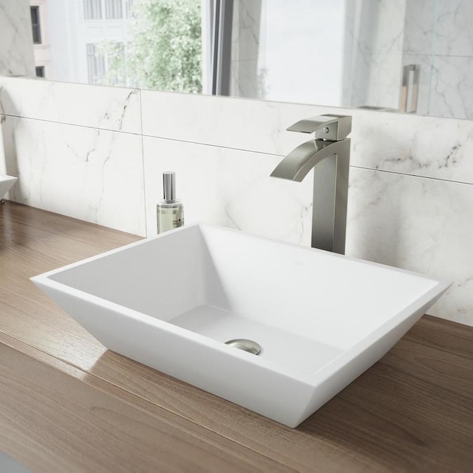 VIGO Vinca Matte White Stone Vessel Rectangular Bathroom Sink (18 .