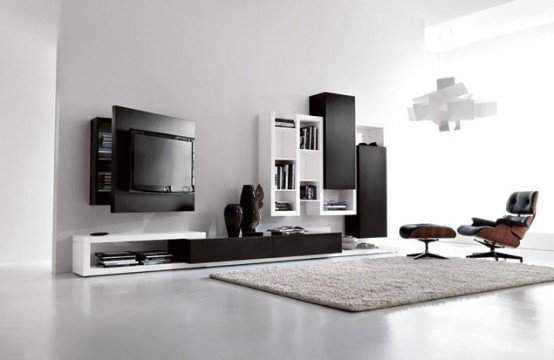 Black-and-white-living-room-furniture-with-functional-tv-stand .