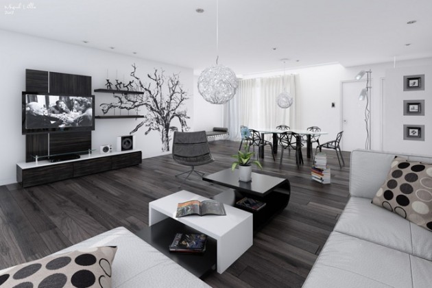 20 Wonderful Black and White Contemporary Living Room Desig