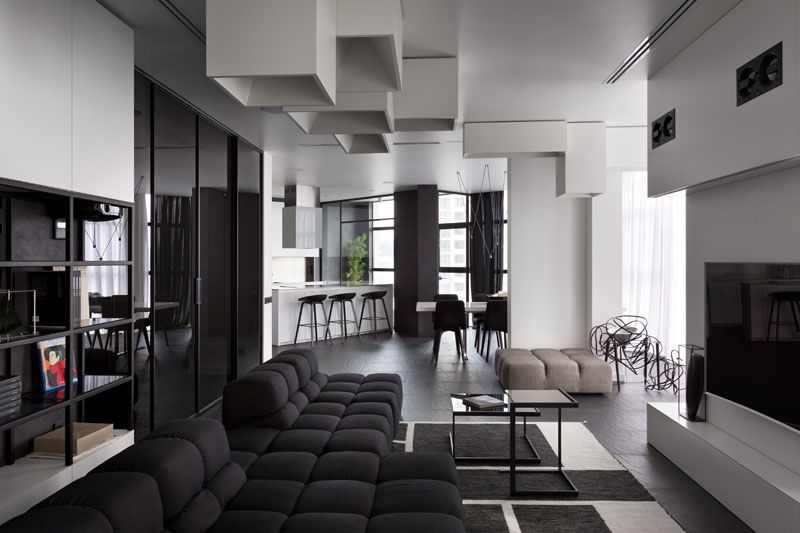 Spacious and Beautiful Modern Black and White Apartment in Ukraine .