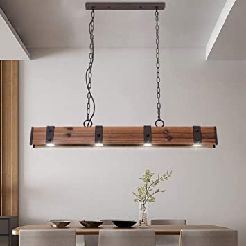 KunMai Industrial Loft Style 4-Light LED Linear Rust/Black Wood .