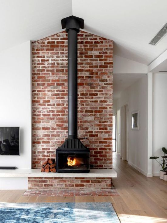 Home Wood Burning Stove In Red Brick Wall in 2020 | Edwardian .