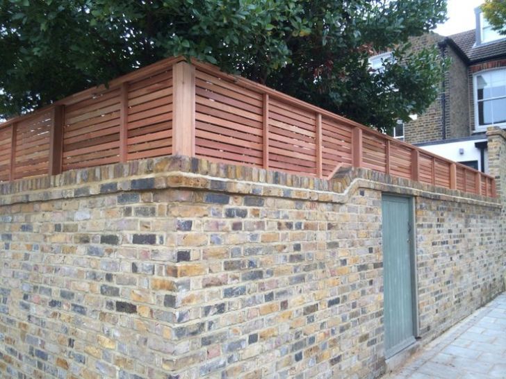 Good brick wall with fence panels ideas. High house gate with .