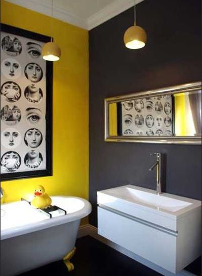 Dark and bright colors bathroom paint | Home Interiors | Yellow .