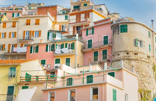 Brightly Colored Tiered Apartments Typical Of Coastal Italian .