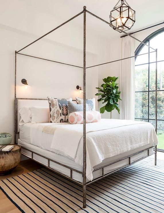 Oly Studio Marco Bed Metal Canopy Bed With Striped Rug Bedroom .