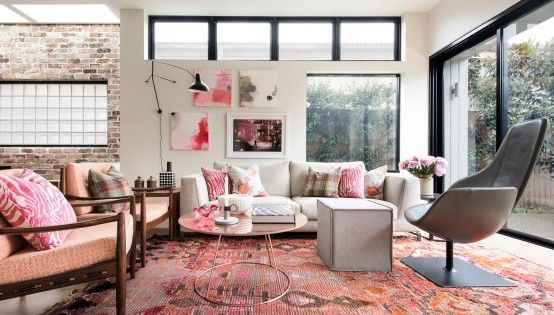 Cheerful Girlish Loft In All Shades Of Pink | Pink living room .