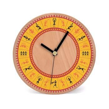 Warli Time Wooden 2 in 1 Table cum Wall Clock by Engrave - Engrave .