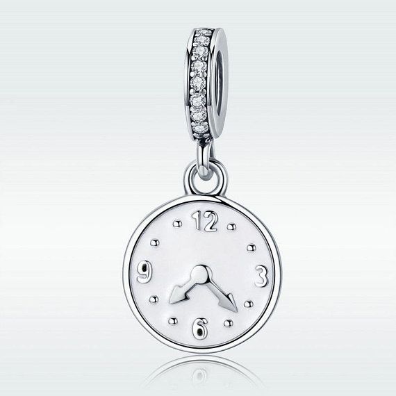 Happy Time Engrave Clock Pendant Charm Bead Fit Authentic Pandora .