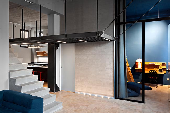 Blue and concrete apartment in Milan by DVDV Studio Architec