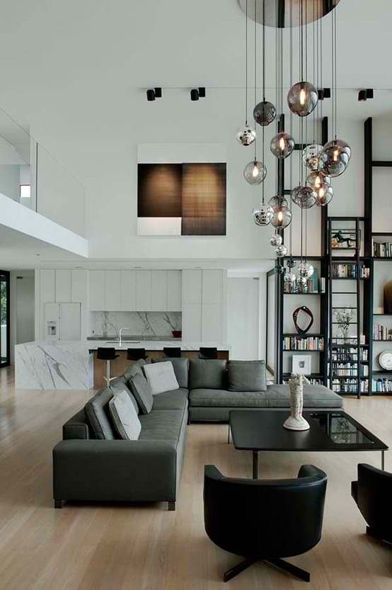 modern contemporary living room design with high ceiling by .