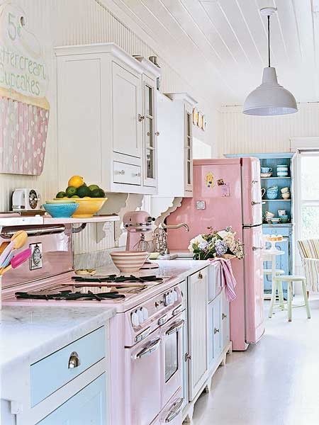 Hodgepodge House | Pink fridge, Shabby chic kitchen, Beach house .