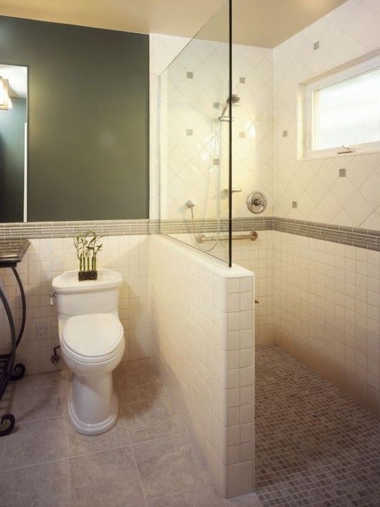 Creative Décor: 39 Bathrooms With Half Walls | Bathroom shower .