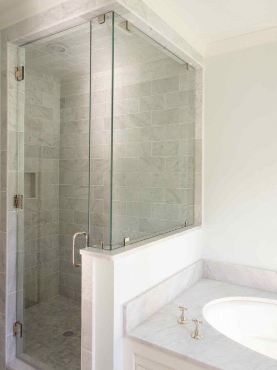 Creative Décor: 39 Bathrooms With Half Walls | Shower remodel .