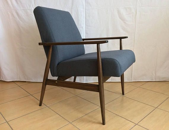 Mid Century Modern Armchair, Lounge Navy Blue Chair, Handmade .