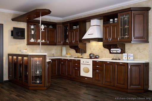 dark oak cabinets with white appliances - Google Search | Walnut .