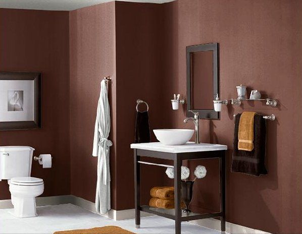 dramatic in the bathroom with Sherwin Williams 'polished mahogany .