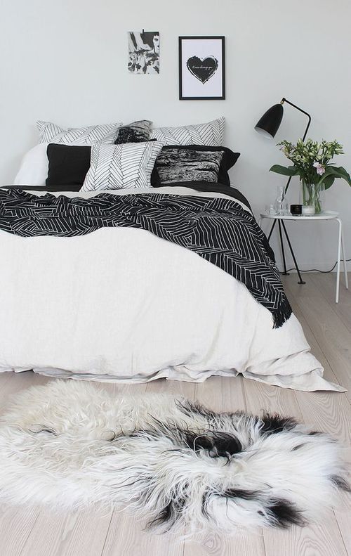 chic black and white bedroom decor, edgy apartment decor (With .