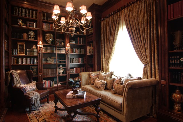 Cozy Elegant Library with Custom Bookcases - Victorian - Home .