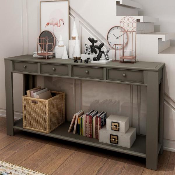 Boyel Living 30 in. Gray Entryway Hallway Sofa Console Table with .