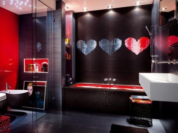 Cute ♥ mirror tile Black + Red | Unique bathroom design, Unique .