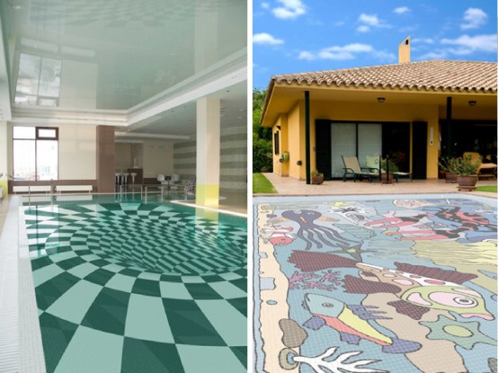 Fascinating Swimming Pool Design with Mosaic Glass Tiles by .