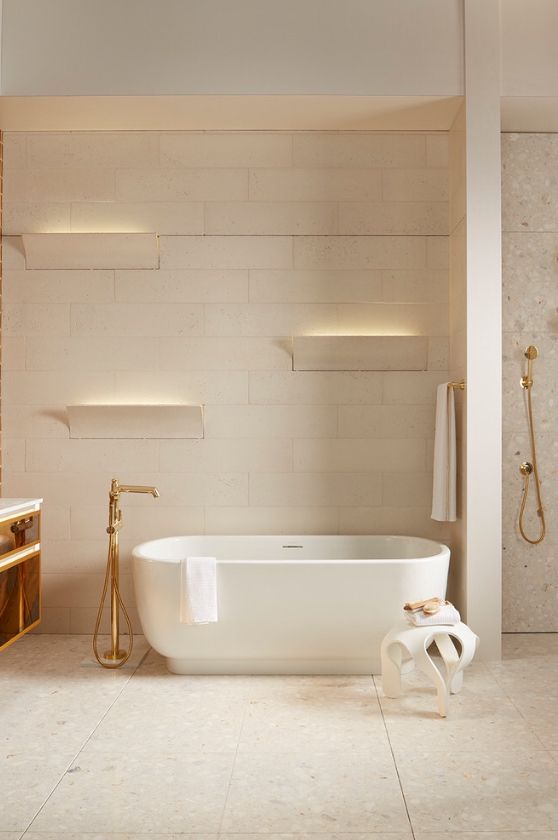 Pas Deco tiles by Ann Sacks for Kohler. Curved and flat concrete .