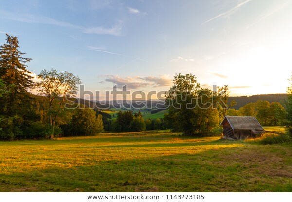 Small Wooden House Panoramic View On Stock Photo (Edit Now) 11432731