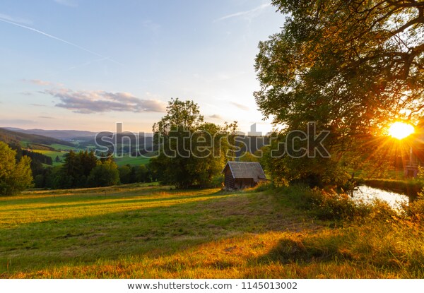 Small Wooden House Panoramic View On | Nature Stock Image 11450130