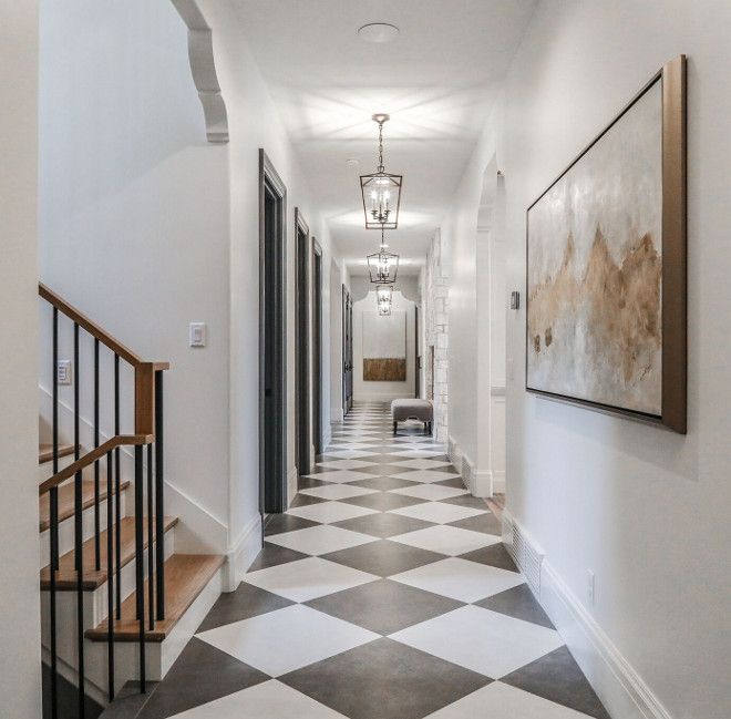 grey and white Dal tile hallway-Modern French Chateau Style Custom .