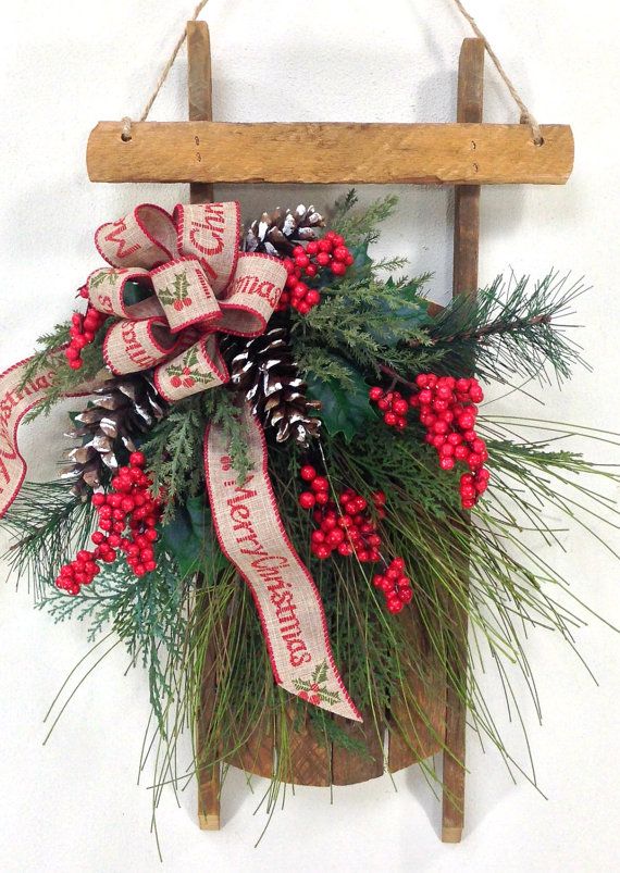 Christmas Wreath, Sled Wreath, Holiday Wreath, Holiday Door Decor .