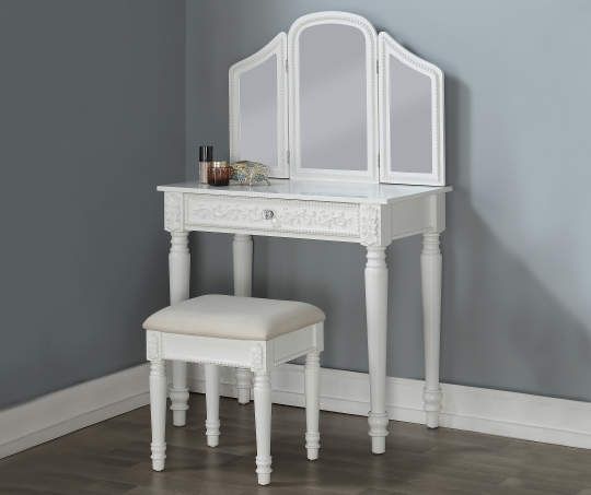 Just Home White Vanity Set with Trifold Mirror - Big Lots | White .