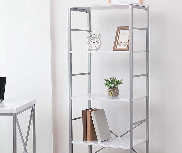 Just Home White & Silver Faux Marble 5-Shelf Bookcase - Big Lots .