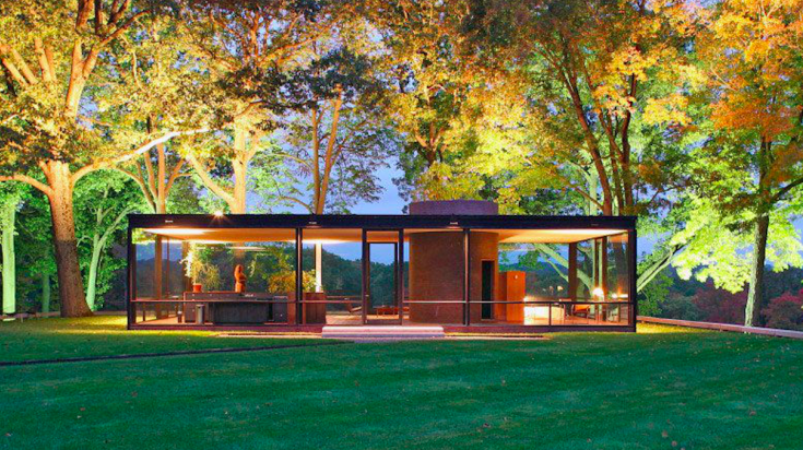 The Glass House, by Philip Johnson, in the forests of Connecticut .
