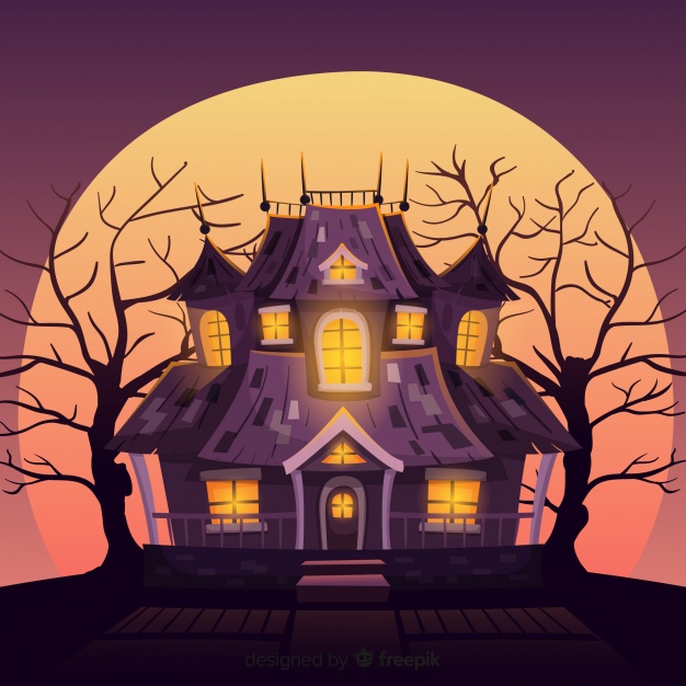 Halloween haunted house background with gradient lights | Free Vect
