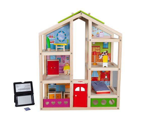 Toyster's Wooden Dollhouse Playset with Furniture | Adorable 6 .