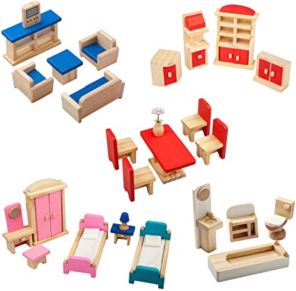 Amazon.com: Giragaer 5 Set Colorful Wooden Doll House Furniture .