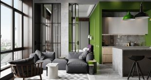 Industrial Chic Apartment With Bold Green Touches - DigsDi