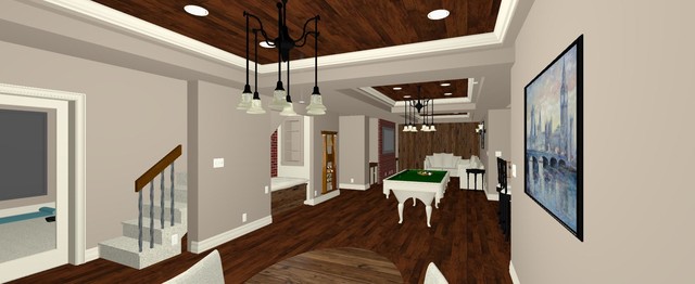 3D - Open Layout Basement - Design with Rustic & Industrial Fusion .
