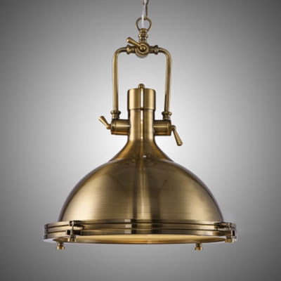 Industrial Antique Gold Pendant Light in Dome Shade 18" Wide .