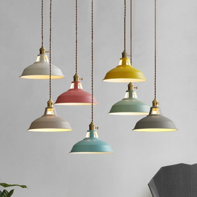Industrial Hanging Pendant Light with Colorful Barn Shade 1 Light .