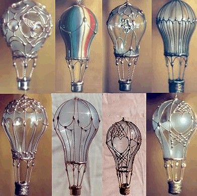 Re-purposed lightbulbs, now hot-air-balloon ornaments. coolest .