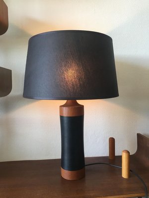 Mid-Century Scandinavian Teak and Leather Table Lamp, 195